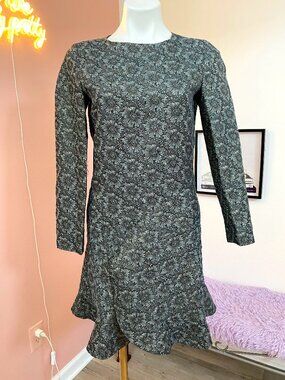 Charlotte Brody Floral Print Metallic Thread Long Sleeve Dress Size 6